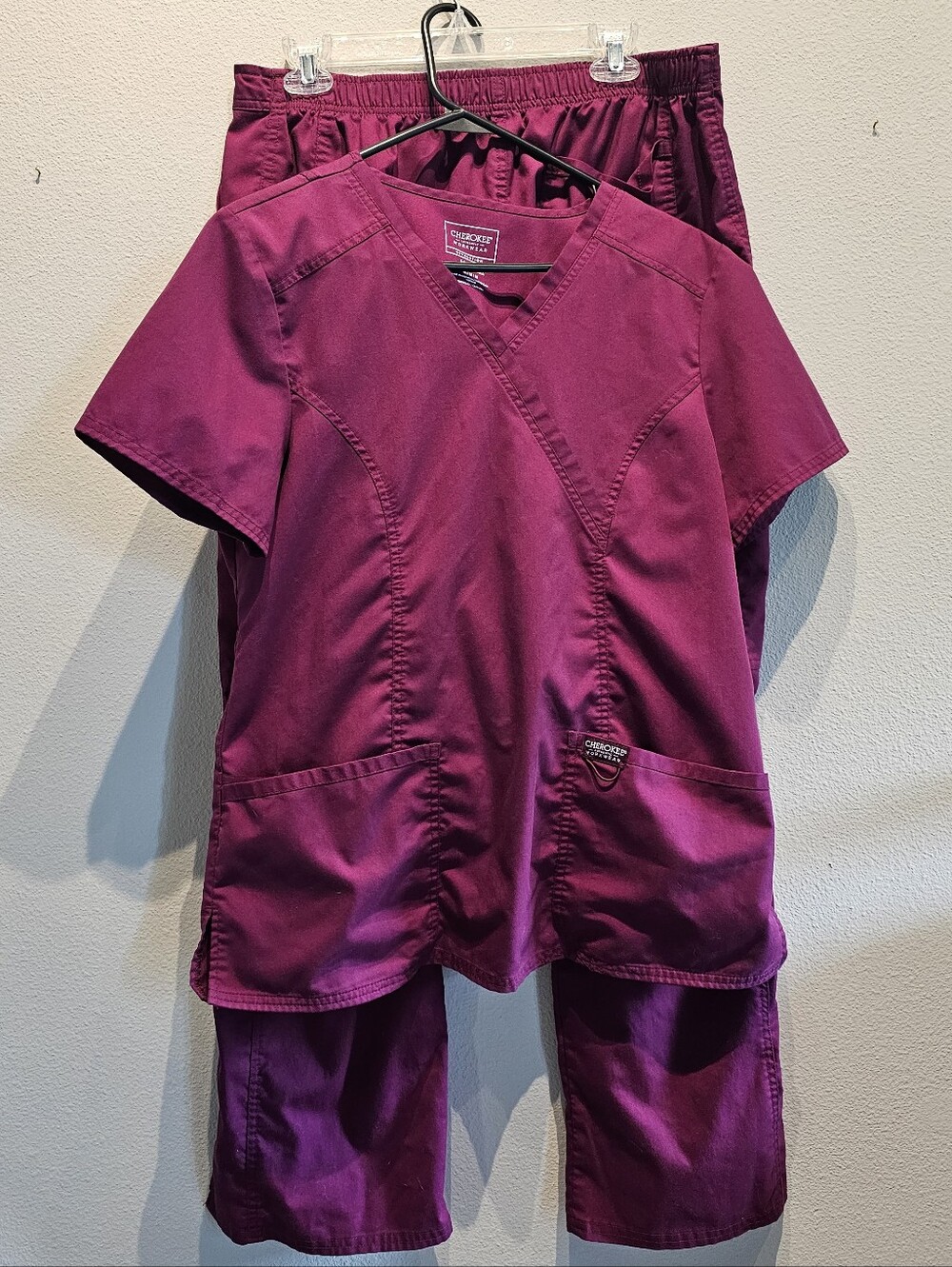 Cherokee Women’s Berry V-Neck Medium Scrub Top & Pants Set